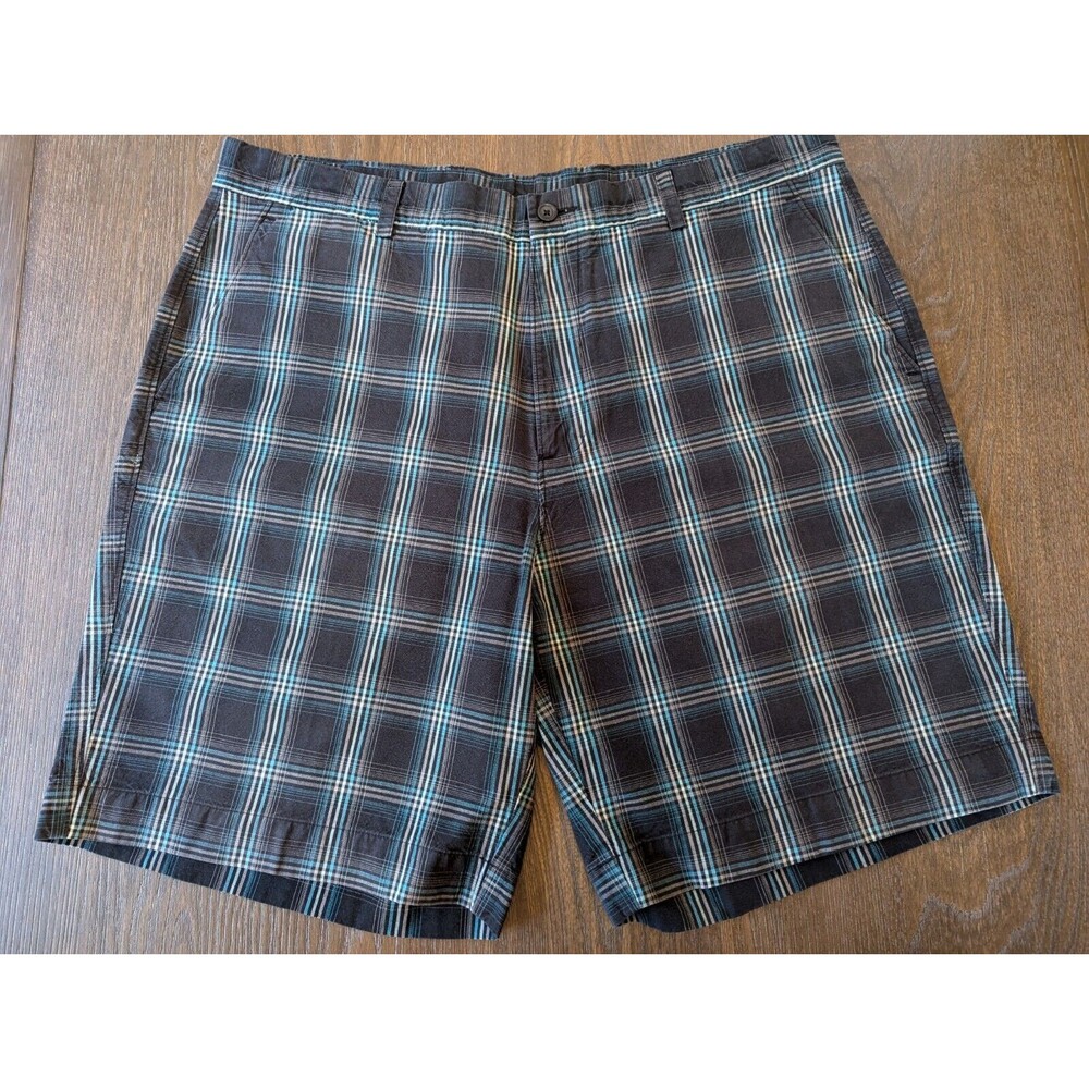 LYLE & SCOTT Chino Shorts Mens 38 Black Blue Plaid Golf Scotland Logo